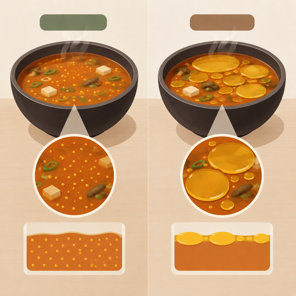 AI 생성 설명 이미지: 안산일동맛집 유니드정육식당 | 차돌된장찌개의 지방 분산과 기름층 구분하기